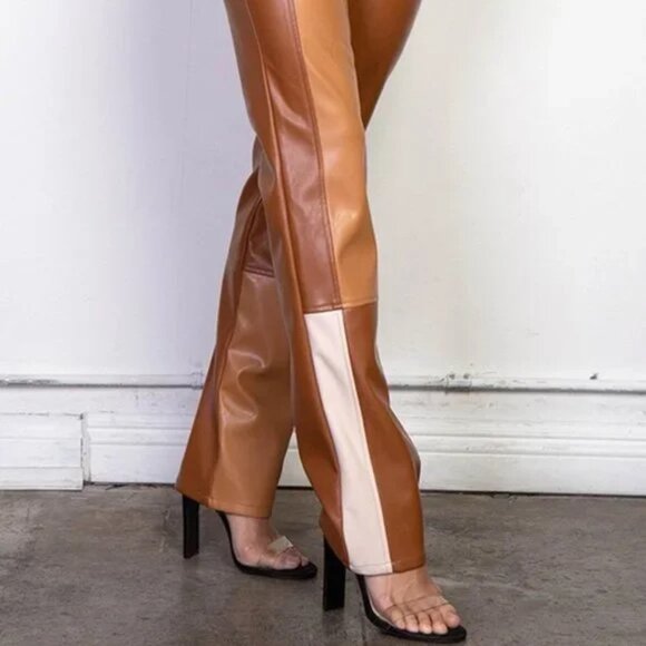 Callie Lives Contrast: Rehab Lab Vegan Slacks Colorblock Leather Pants Small - Picture 7 of 16